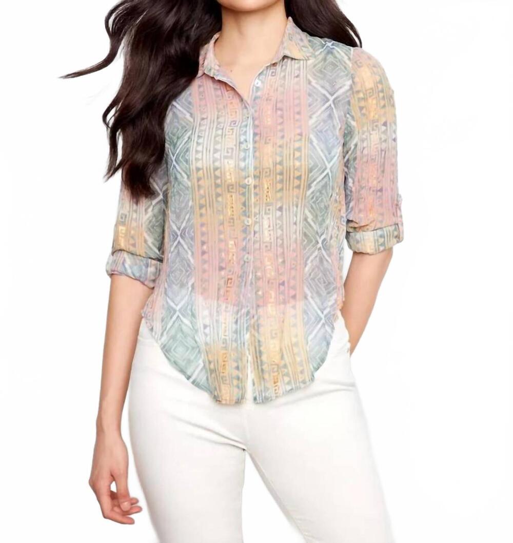 NEW CHARLIE B printed foil blouse in marigold